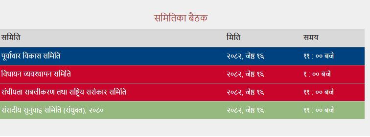 संघीय संसदका चारवटा समितिको बैठक बस्दैँ:  विधेयक, संक्रमणकालीन न्याय र अनुगमनमाथि केन्द्रित छलफल 